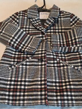 Old Navy 4T Black, White & Red Plaid Pea Coat EUC, #2615